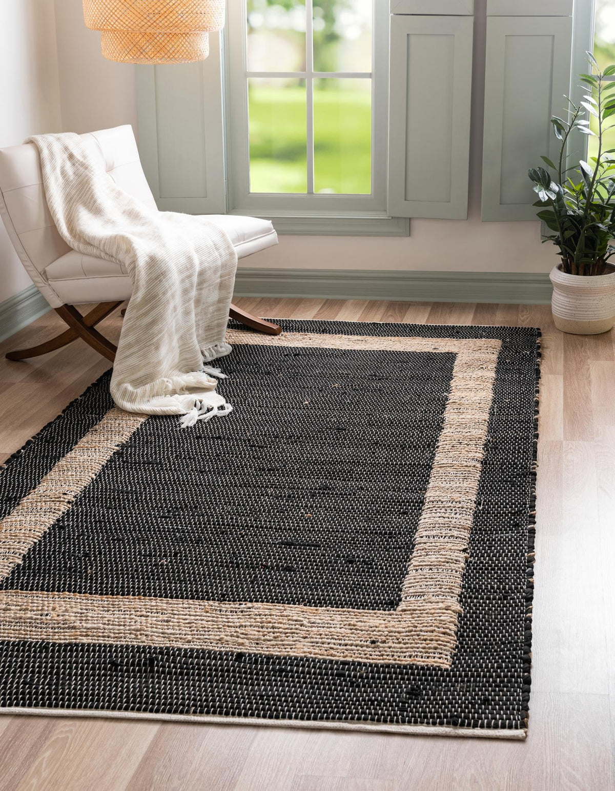 Black Navy Blue 9' x 12' Jute Rug I885