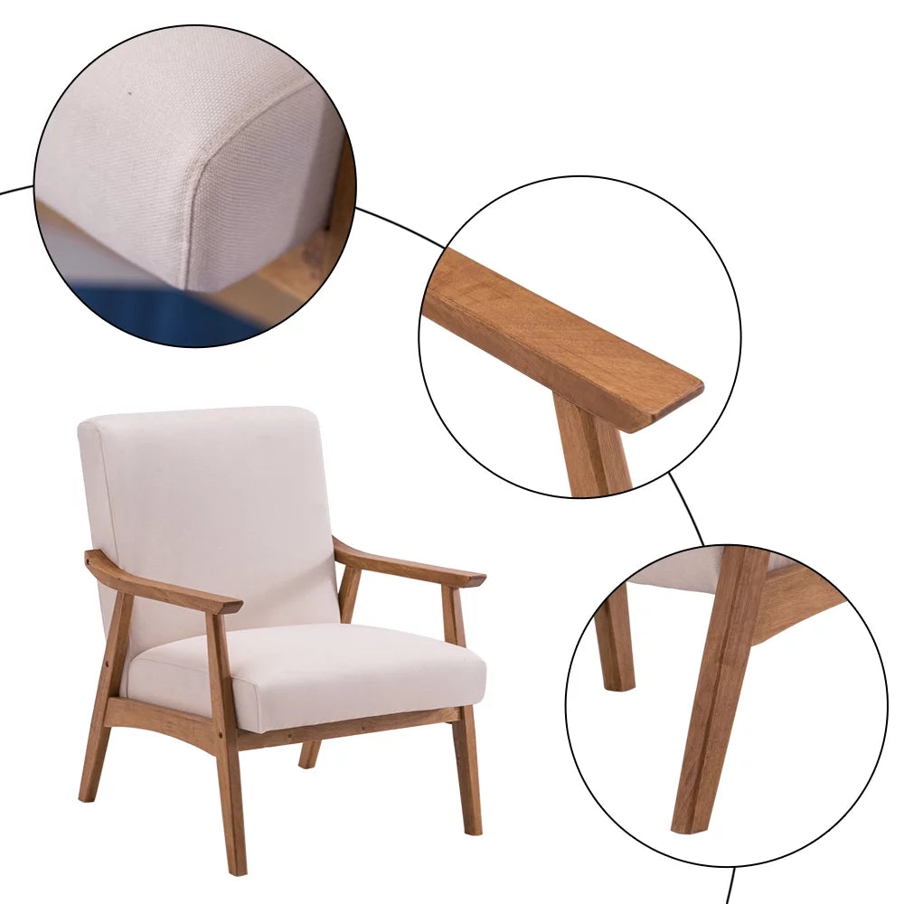 Beige Mid-century Modern Arm Chair with Solid Wood Frame U9425