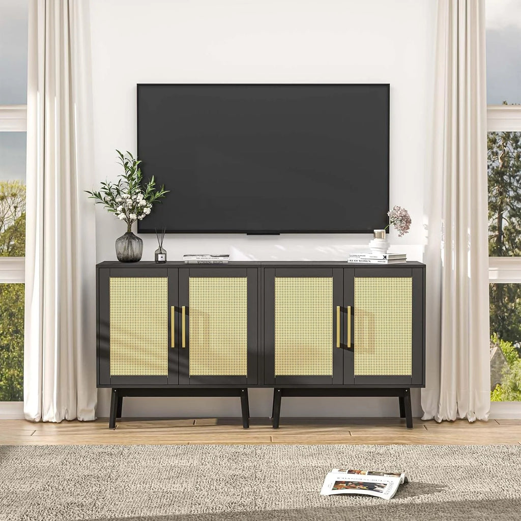 Black Rattan Storage Cabinet Set of 2 H312