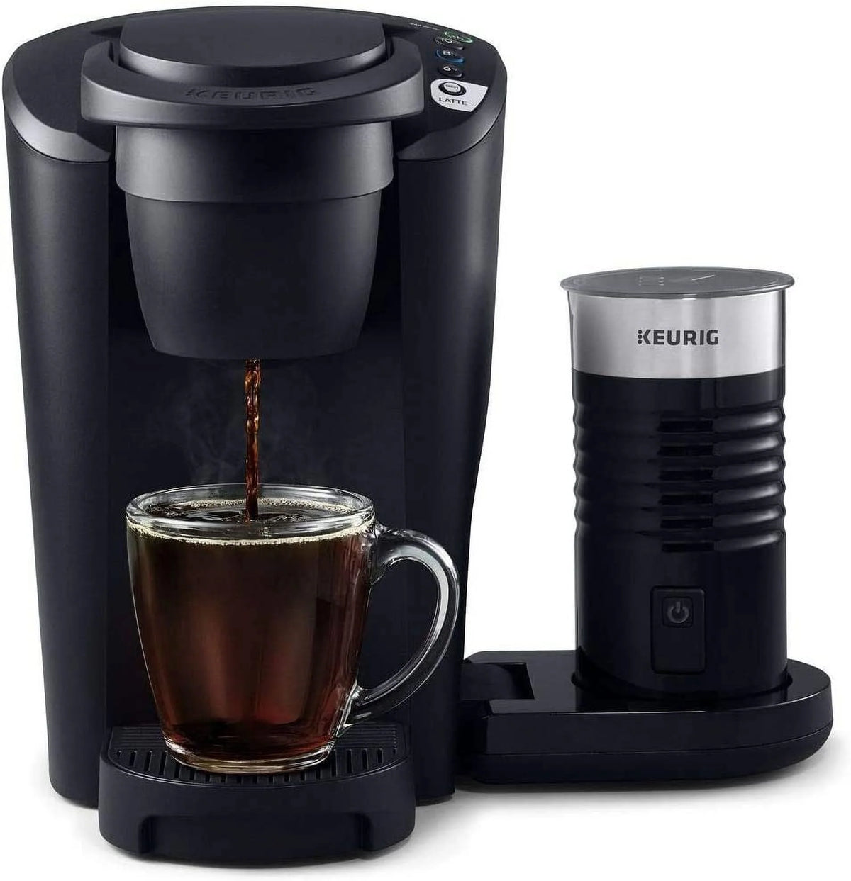 Single Serve K-Cup Coffee and Latte Maker with Milk Frother, Matte Black L623
