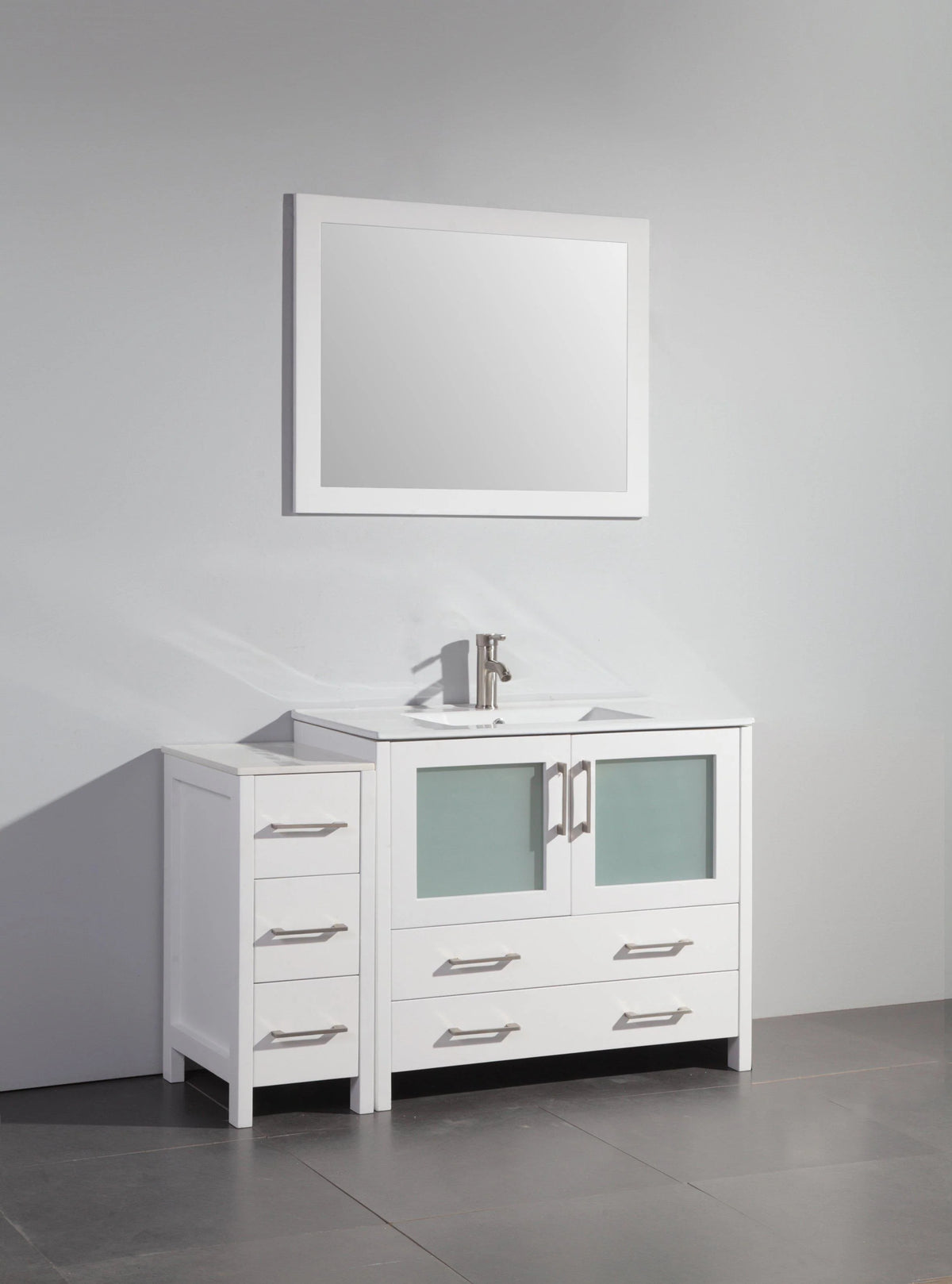 48 in. Single Sink White Ceramic Vanity Cabinet with Mirror R779709