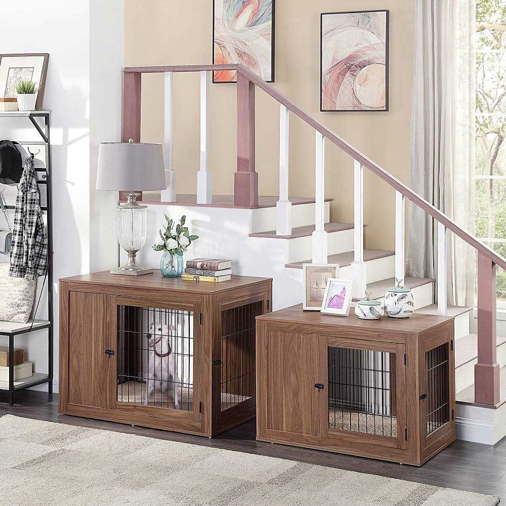 Wooden Dog Crate End Table with Cushion L8389