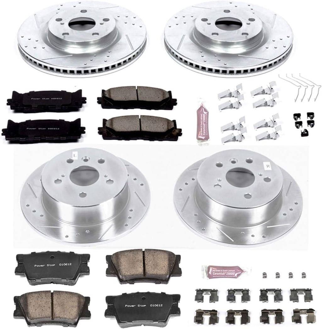 Front and Rear Carbon Fiber Brake Pads with Drilled & Slotted Brake Rotors Kit M438112