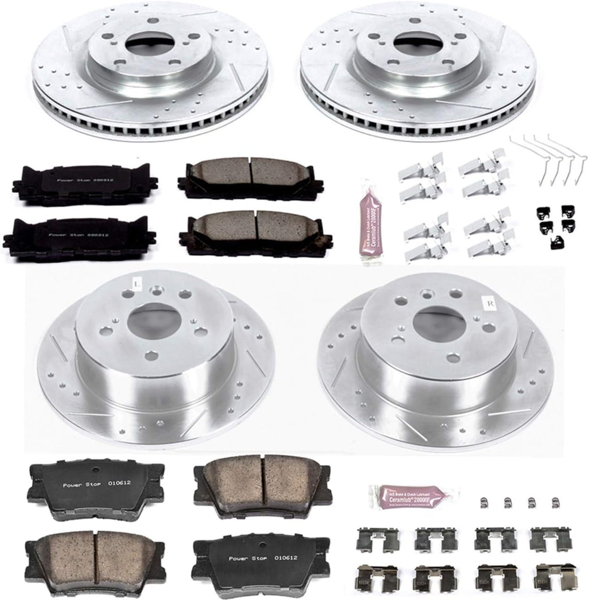 Front and Rear Carbon Fiber Brake Pads with Drilled & Slotted Brake Rotors Kit M438112