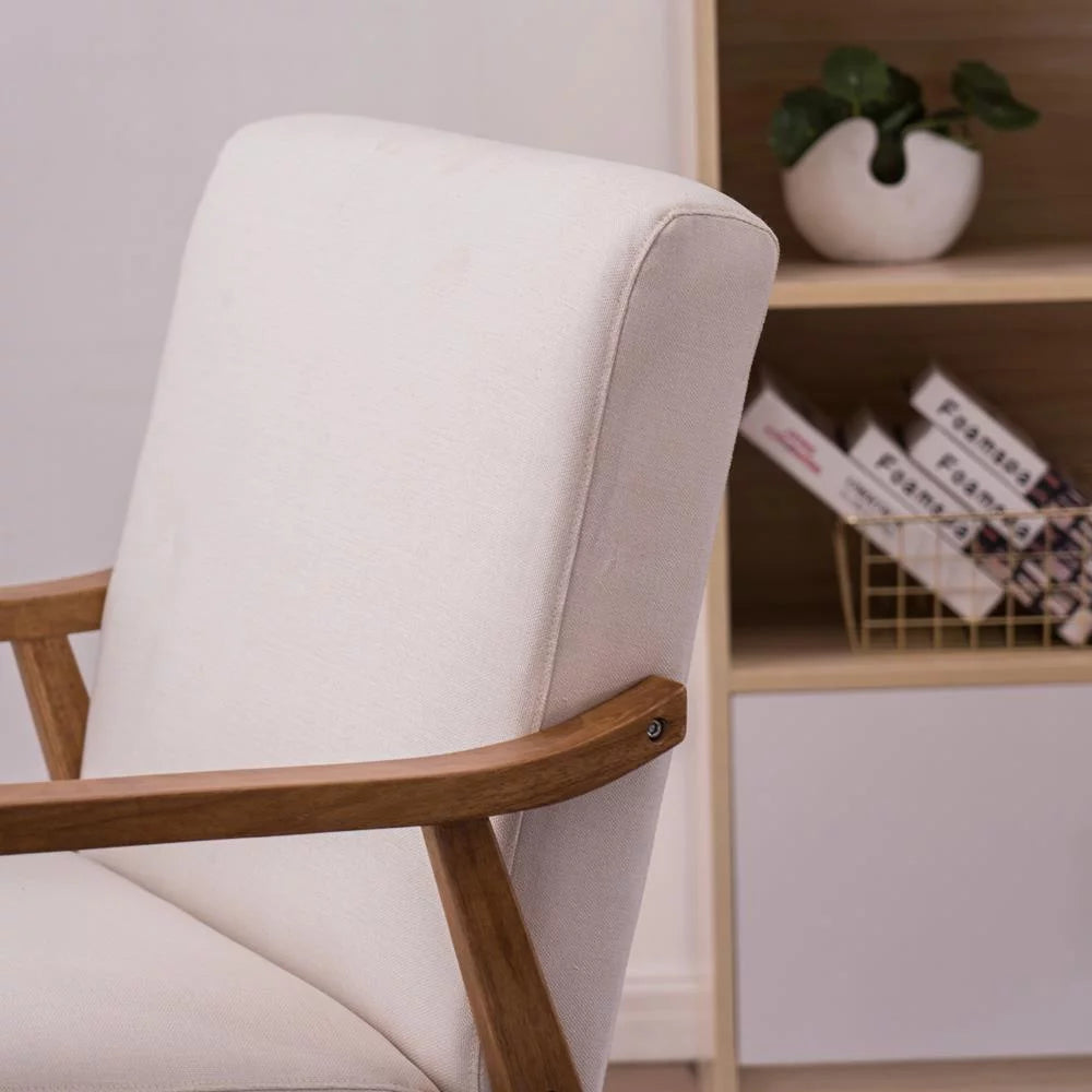 Beige Mid-century Modern Arm Chair with Solid Wood Frame U9425