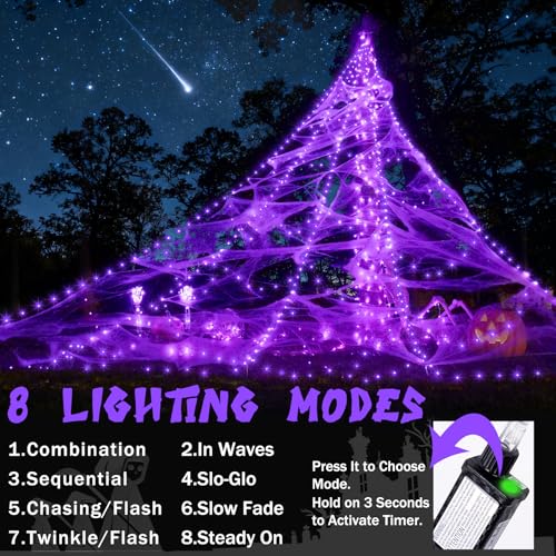 Halloween Spider Web Lights with 59" Spider and Stretch Cobweb J60168
