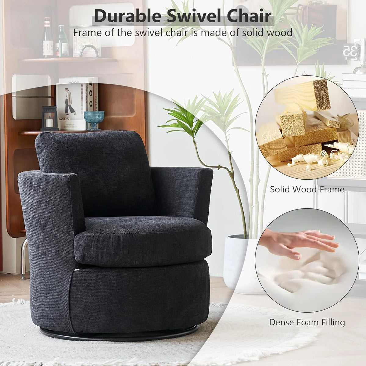 Black Upholstered Swivel Accent Chair T2301