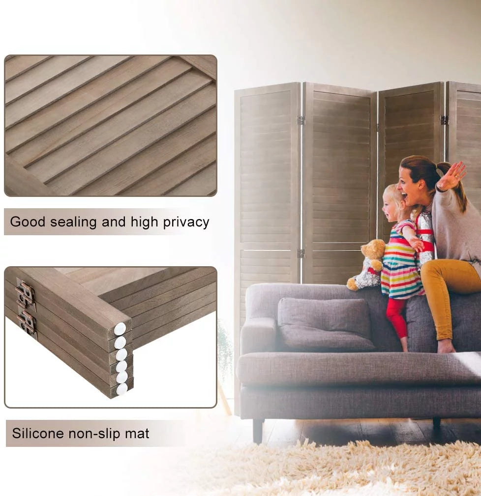 Wood 6 Panel Room Divider Privacy Screen A492