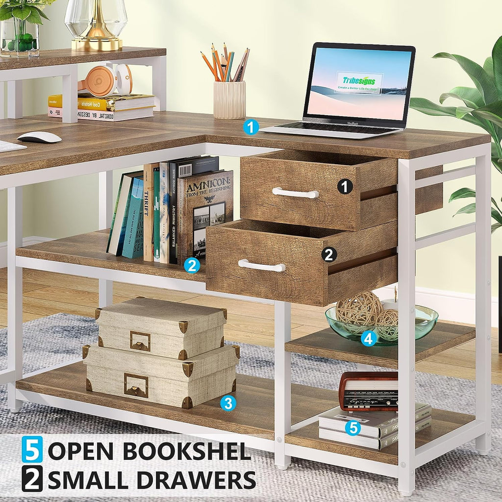 L Shaped Corner Desk with Drawer and Storage Shelves R29159