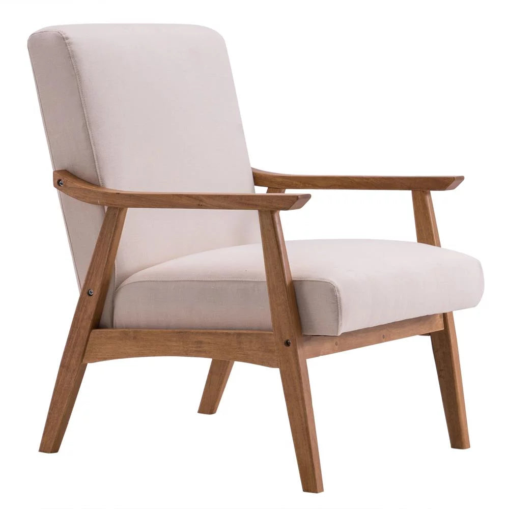 Beige Mid-century Modern Arm Chair with Solid Wood Frame U9425