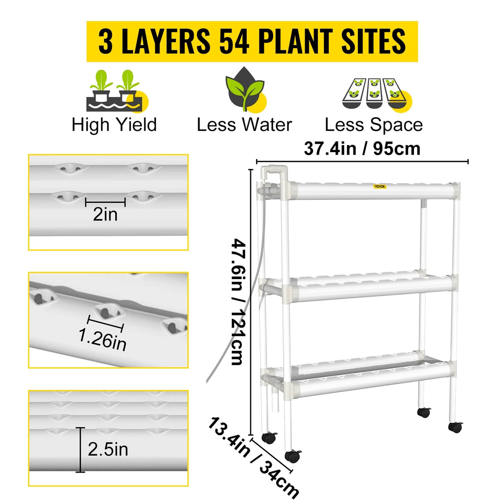3 Layer 54 Plant Sites Hydroponic Grow Kit with Water Pump and Timer W300454