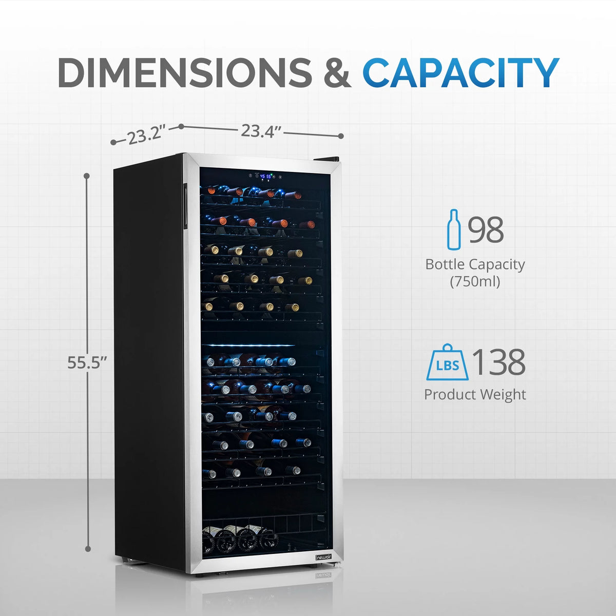 98 Bottle Dual Zone Stainless Steel Wine Refrigerator D605