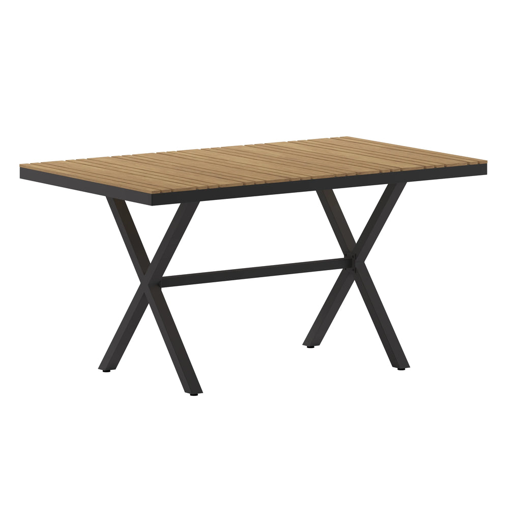 59" x 35.5" Outdoor Dining Table with Faux Teak Top and Gray Metal Frame E53931