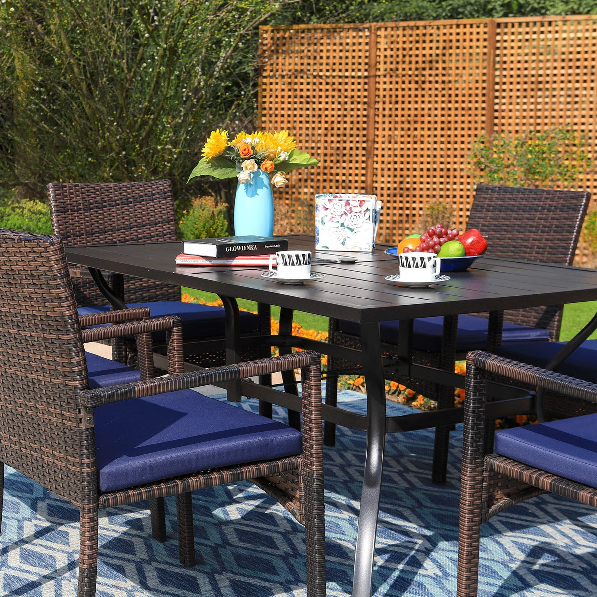 8-Piece Outdoor Patio Set with 13 ft Navy Umbrella Z1111