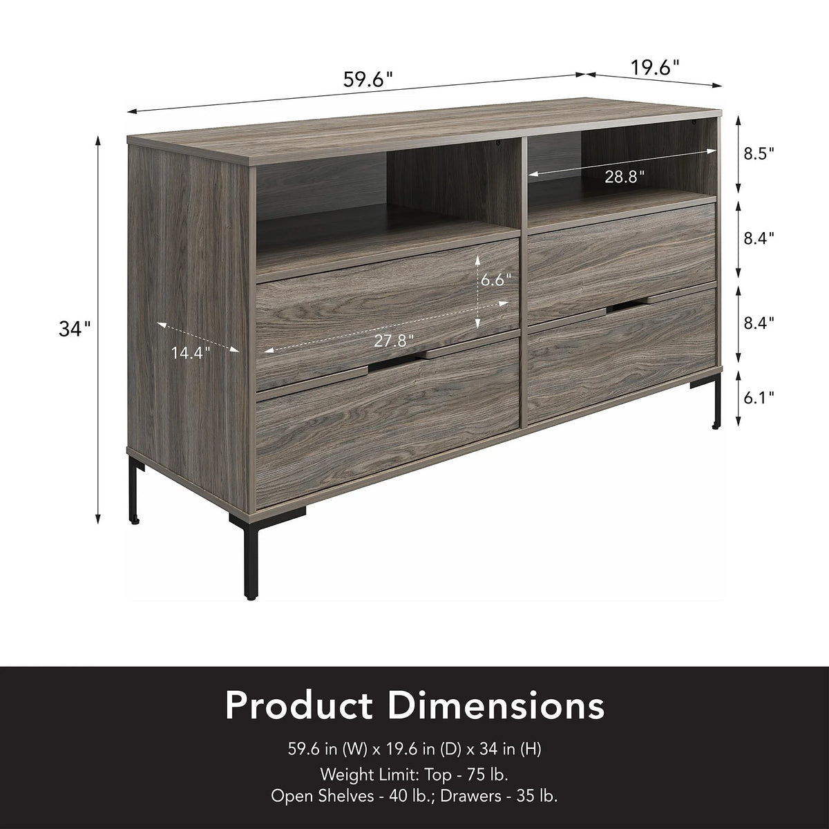 Weathered Oak Wide Dresser I3422