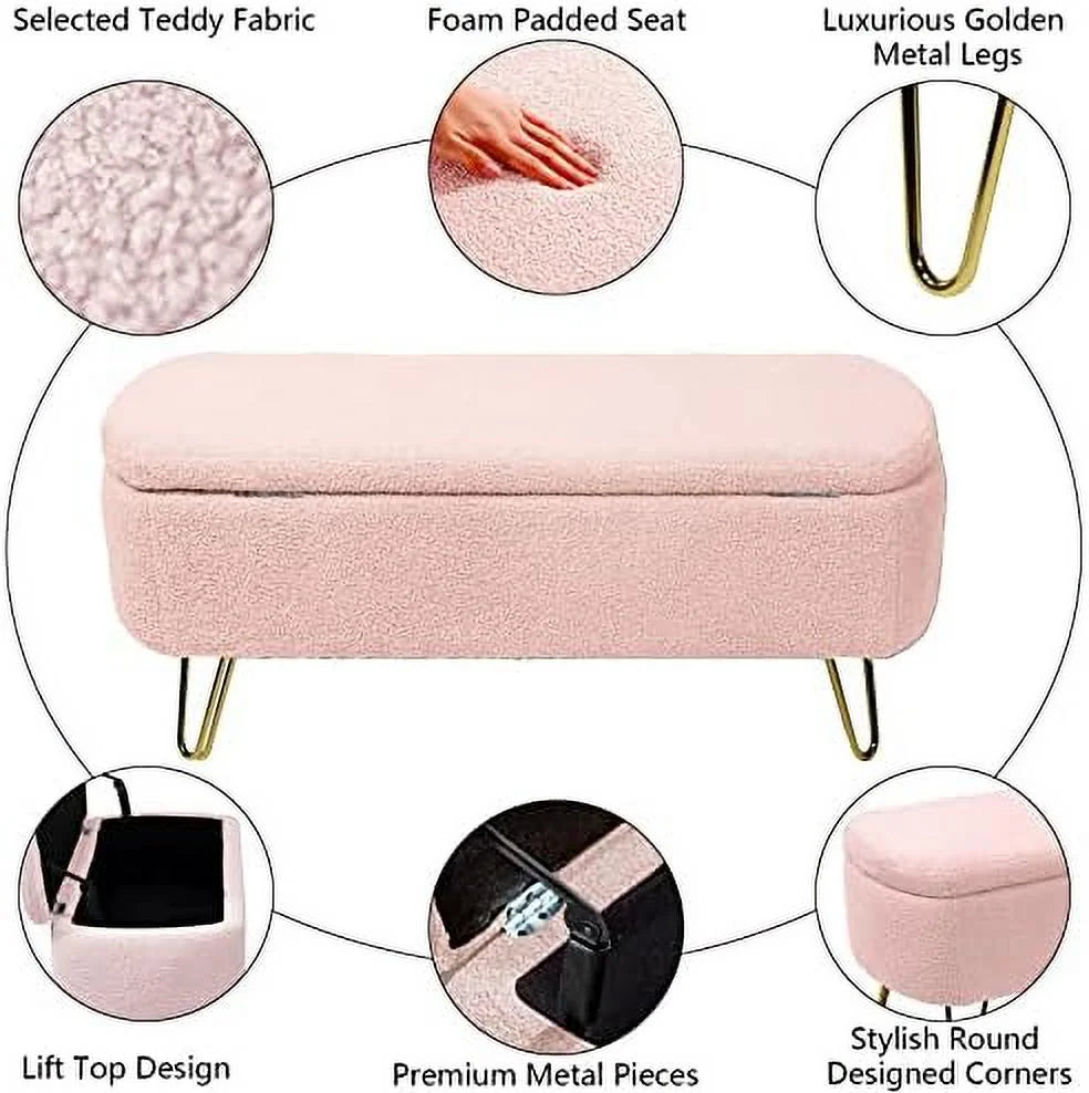 Cream White Boucle Ottoman Bench H52153