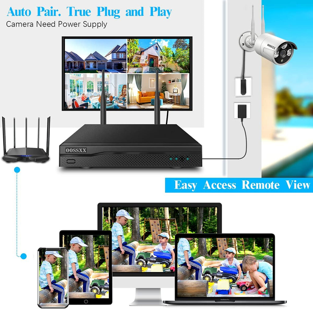 2K Wireless Security Camera System with 2TB Hard Drive, 4Pcs Outdoor Cameras T91711