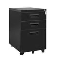 Black 3-Drawer Mobile Metal File Cabinet with Keys W689