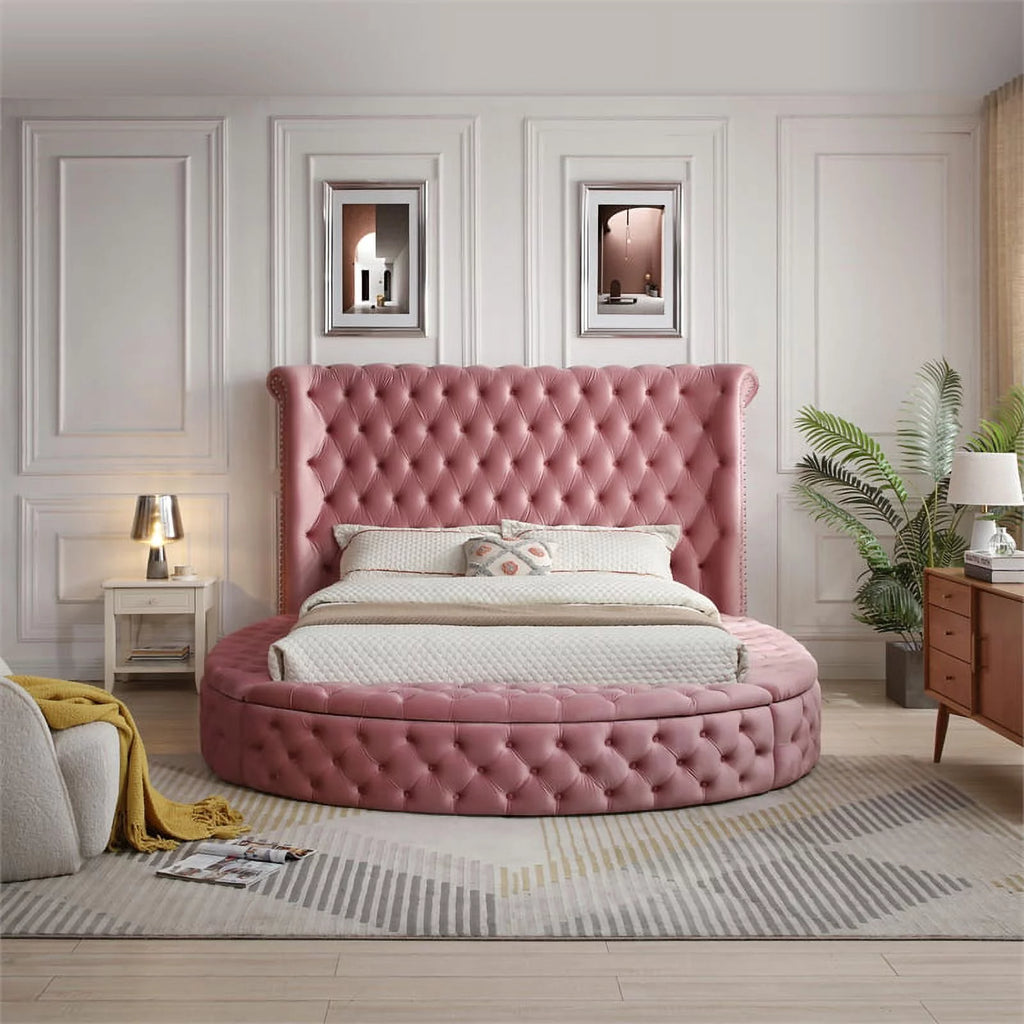 Pink Velvet Upholstered King Bed T306448