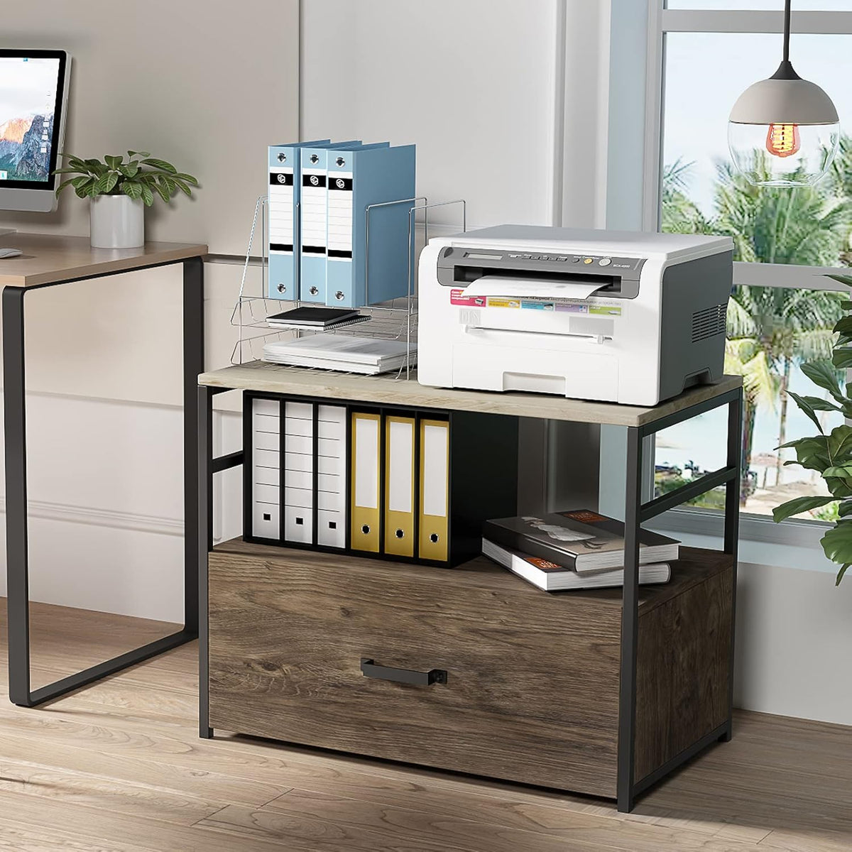 Wood Lateral File Cabinet with Drawer and Open Shelf X351