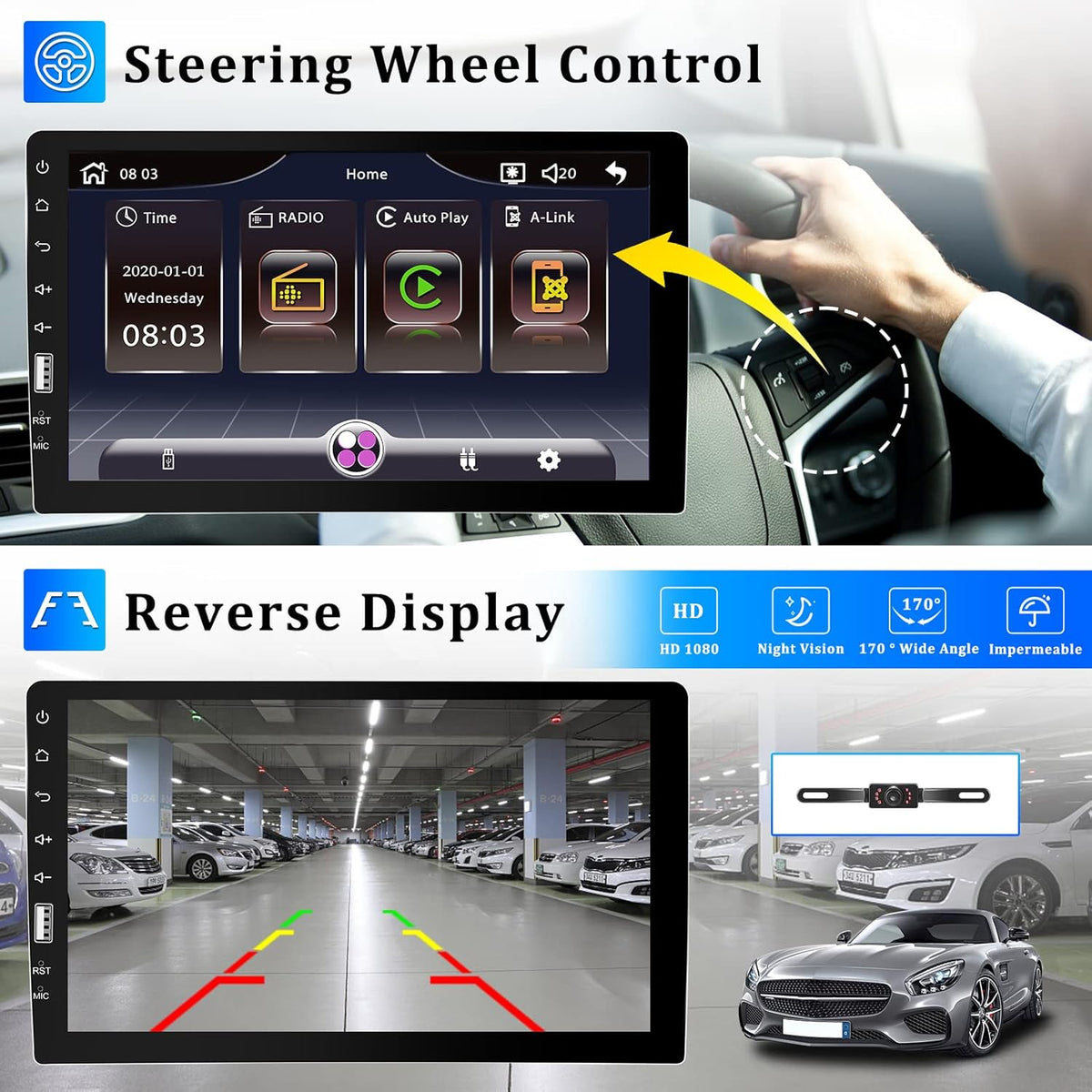 Single Din Car Stereo with Carplay and Android Auto, 9 Inch Touchscreen MP5 Player with Bluetooth T330