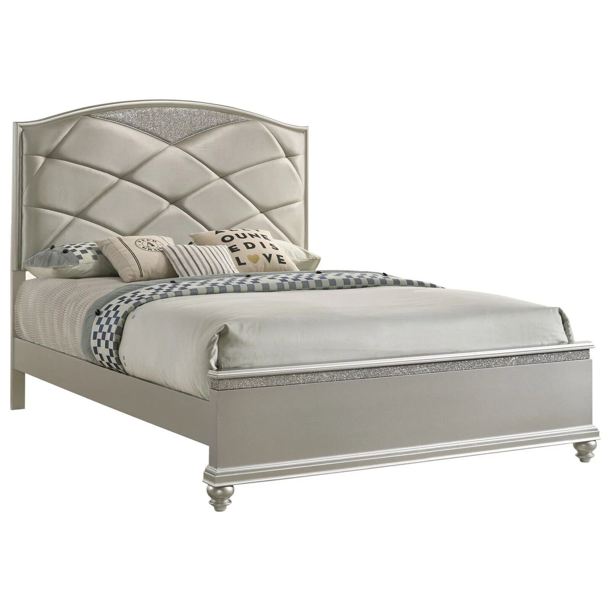 King Panel Bed Dresser Mirror Nightstand Chest Wooden Bedroom Furniture Set Z977