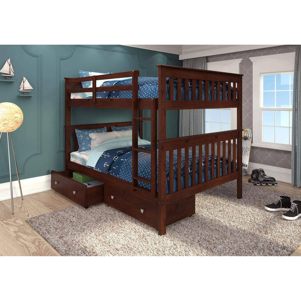 Full Mission Bunk Bed with Dual Underbed Drawers Dark Cappuccino G135