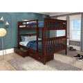 Full Mission Bunk Bed with Dual Underbed Drawers Dark Cappuccino G135