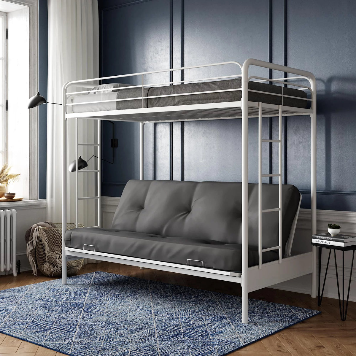Black Twin over Futon Metal Bunk Bed C75407