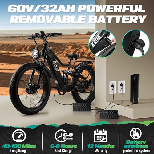 Dual Motor Electric Bike 60V 32AH Battery 26x4 Fat Tire A594453