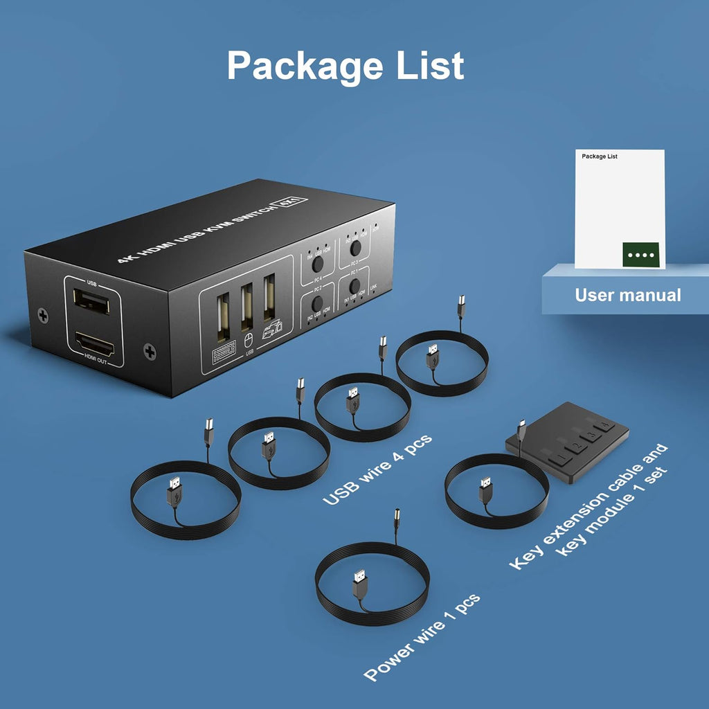 4 Port HDMI KVM Switch 4K@60Hz 4 In 1 Out O18186
