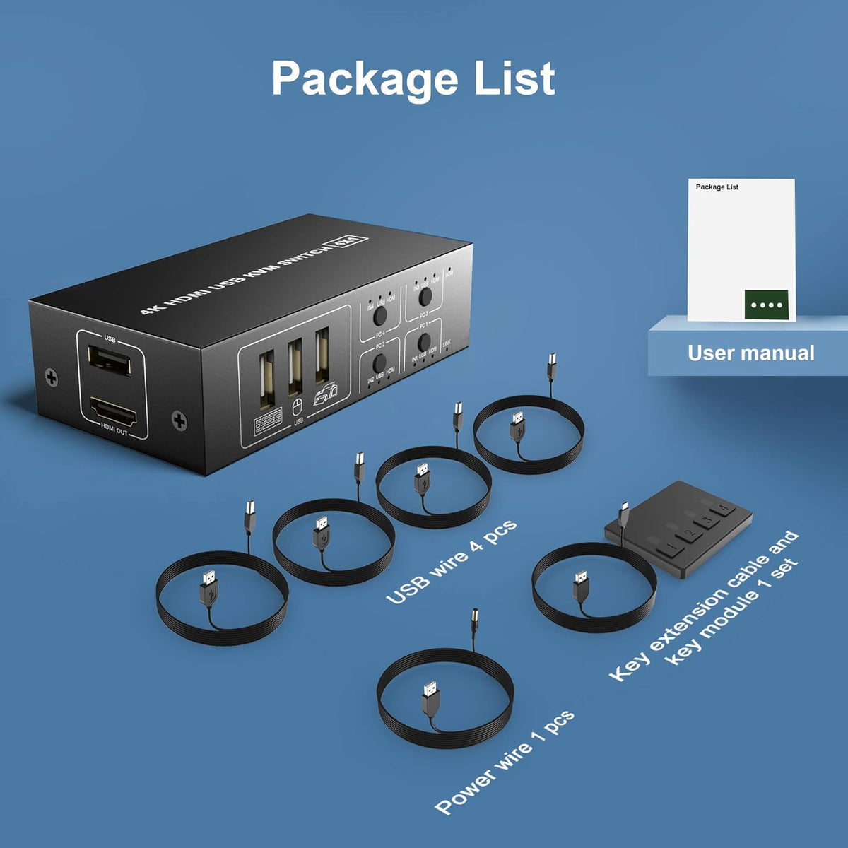 4 Port HDMI KVM Switch 4K@60Hz 4 In 1 Out O18186