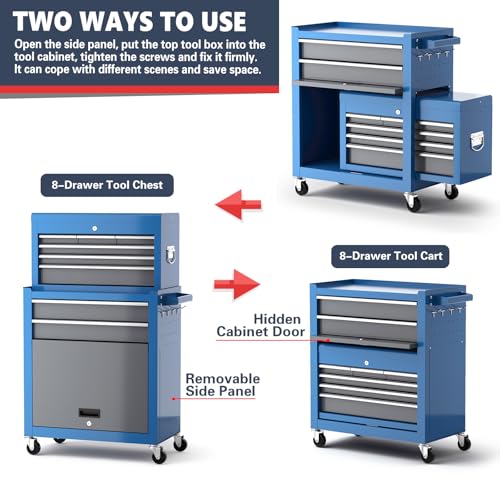8 Drawer Rolling Metal Tool Chest with Wheels Z33313