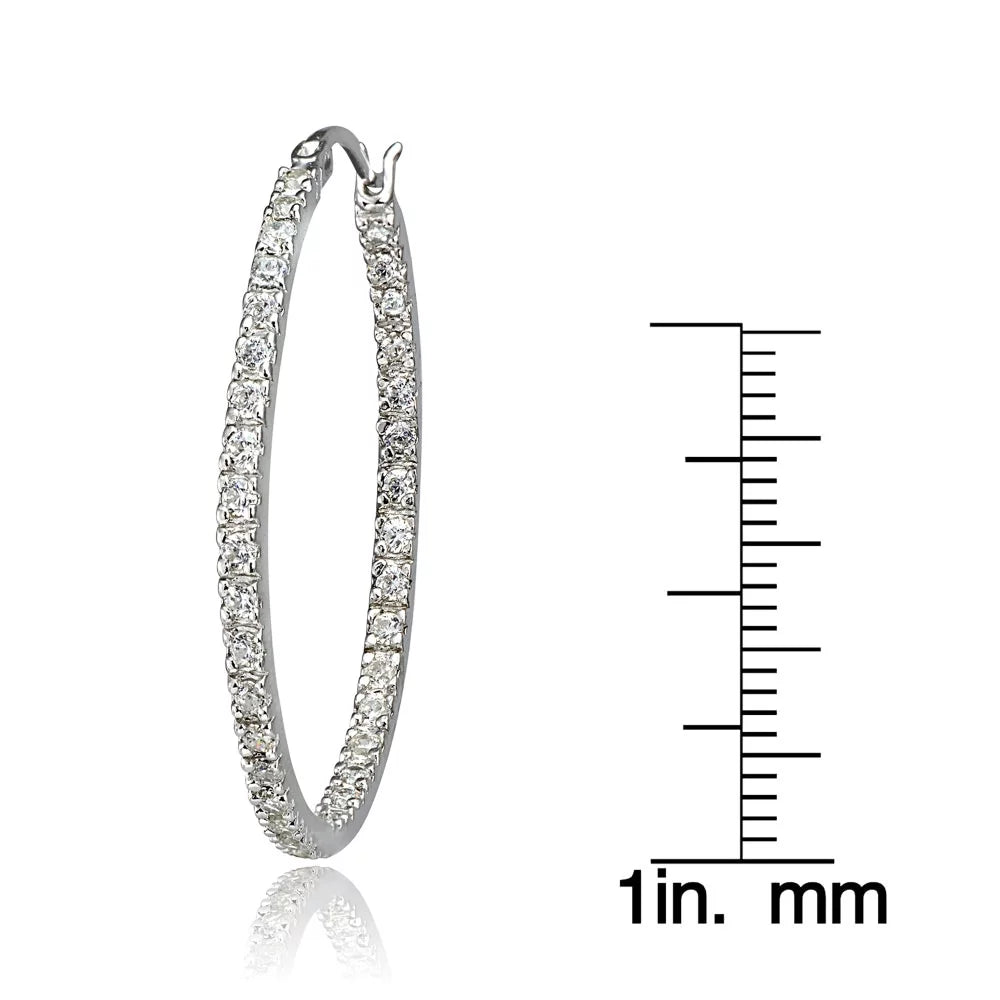Sterling Silver Cubic Zirconia 35mm Round Hoop Earrings M633