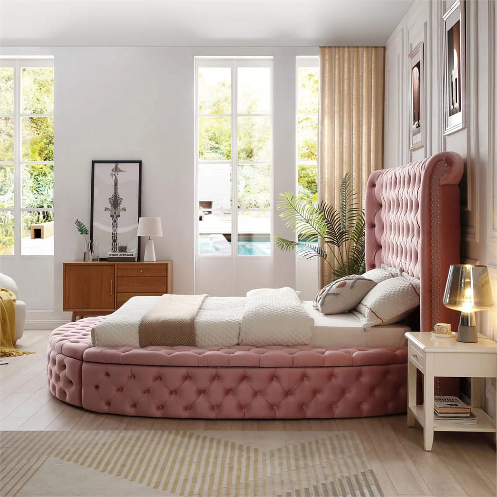 Pink Velvet Upholstered King Bed T306448