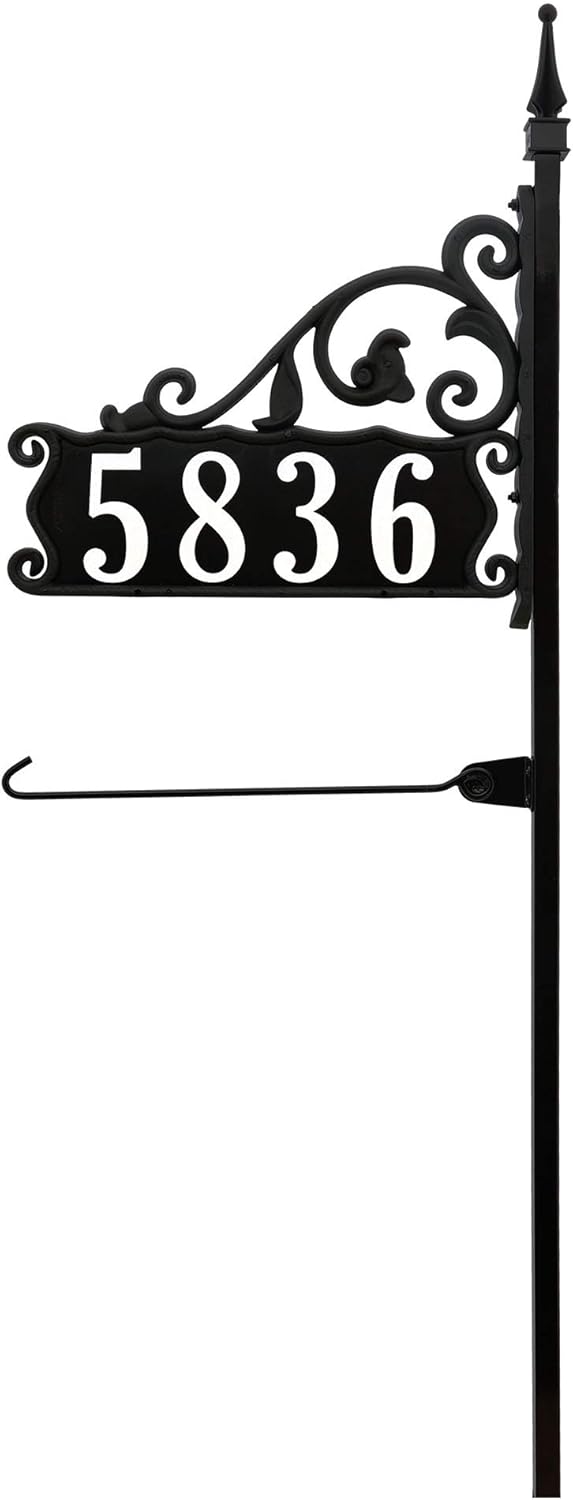 Handcrafted Reflective Address Sign with Garden Flag Pole E37137