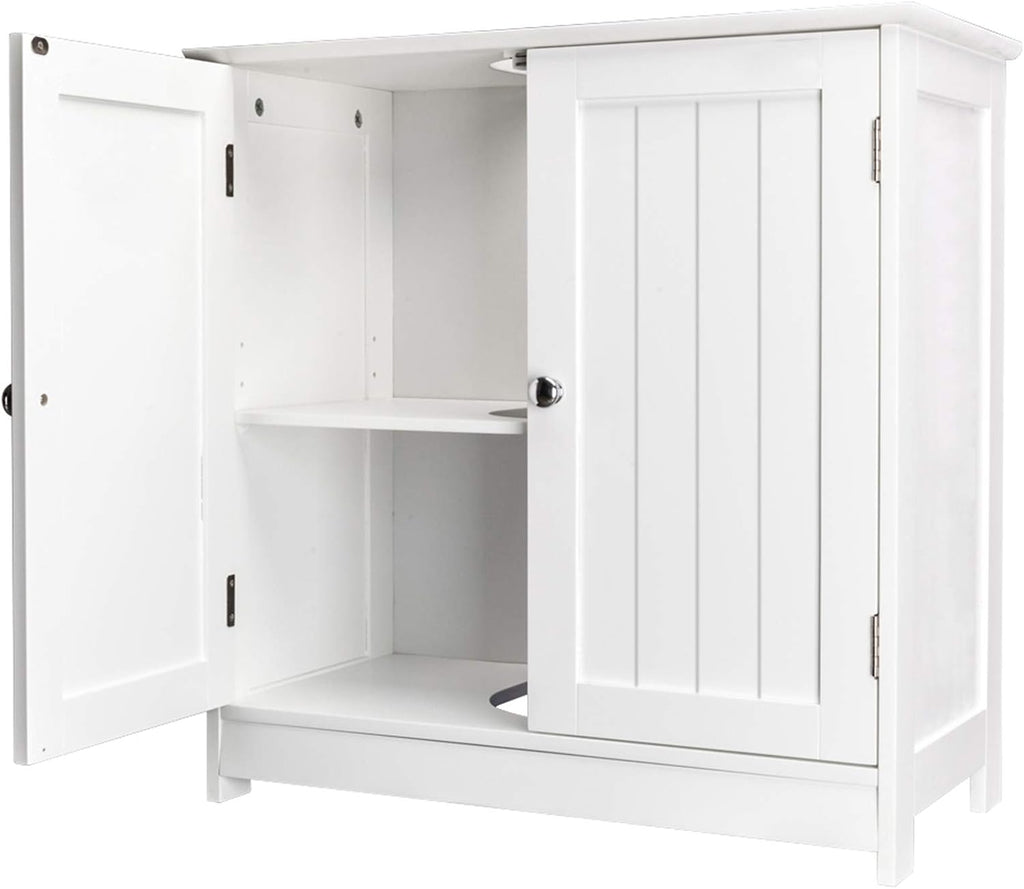 White Floor Pedestal Bathroom Storage Cabinet with 2 Doors C39388