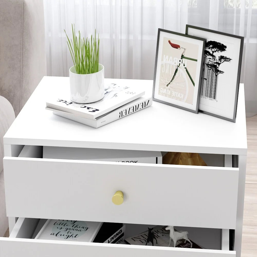 White Wood 3 Drawer Nightstand Bedside Table R2413