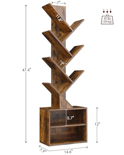 6 Tier Rustic Brown Tree Bookshelf with Storage Cabinet Y307302