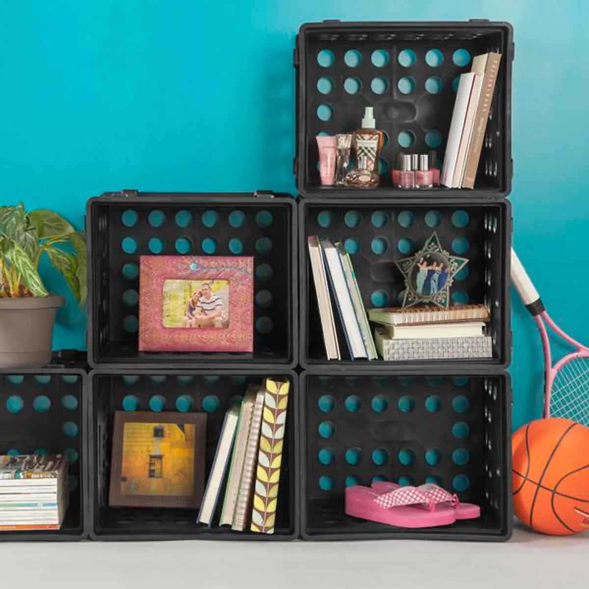 Stackable Storage Crate Organizer Bins with Handles, 6 Pack N3838
