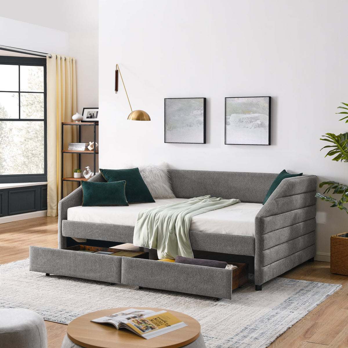 Full Size Upholstered Tufted Daybed with Trundle and Two Drawers L813243