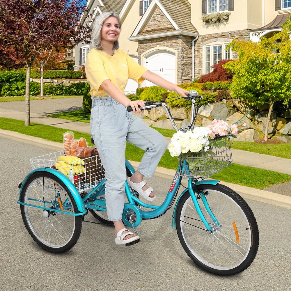 24/26 Inch 7 Speed Adult Trike with Folding Basket Y99642