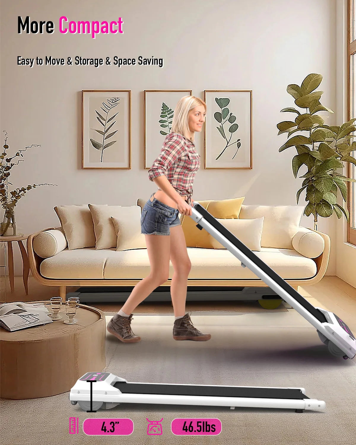 Pink 2.25HP Portable Walking Pad Treadmill Y96993