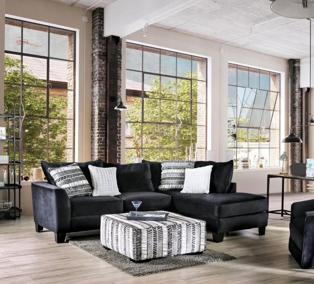 Black Microfiber Sectional Sofa Y7329