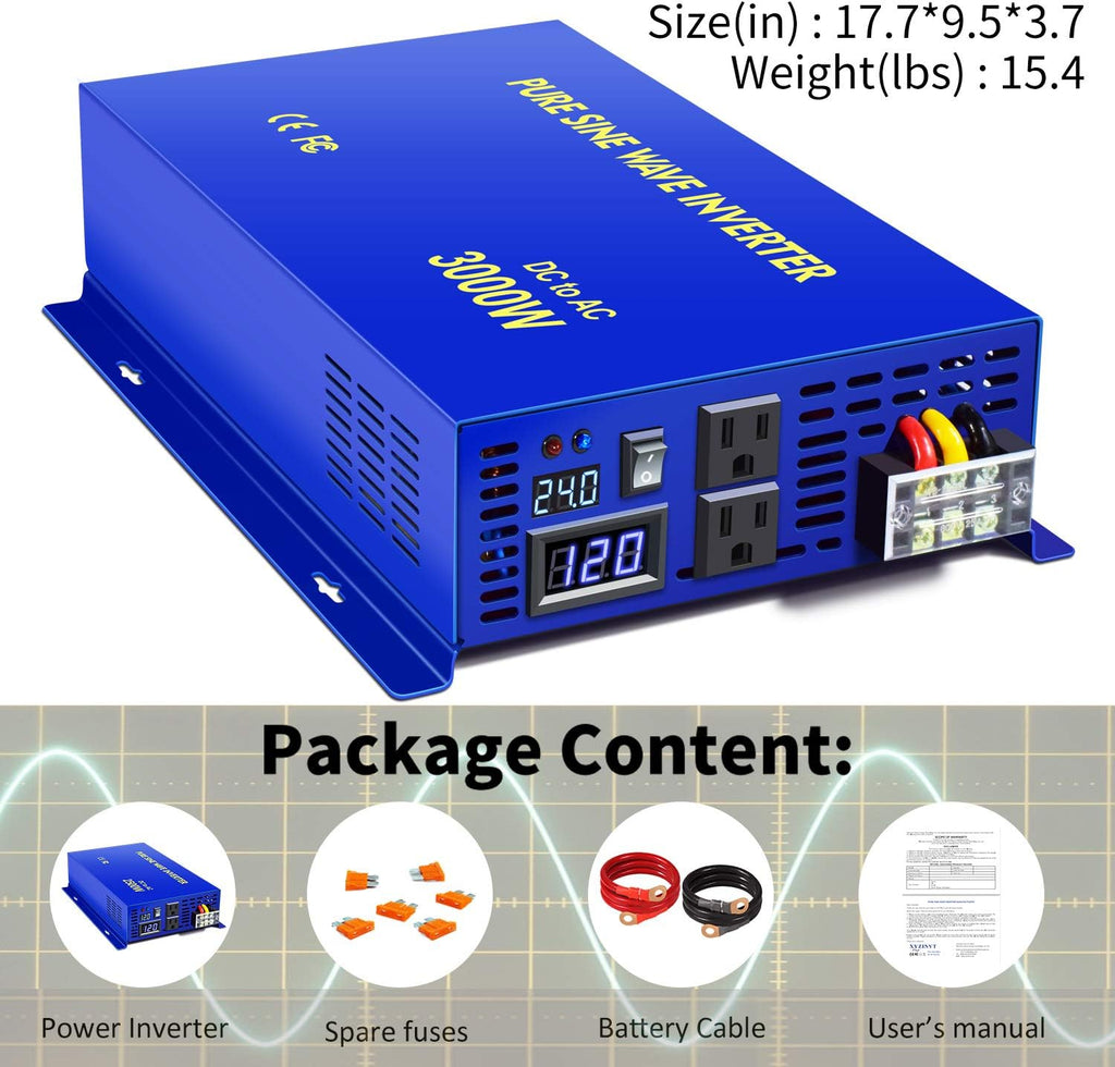 3000W Pure Sine Wave Power Inverter 24V DC to 110V 120V AC U46605