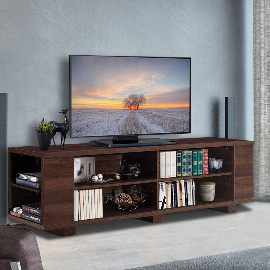 Walnut TV Stand with 8 Open Storage Shelves K801846