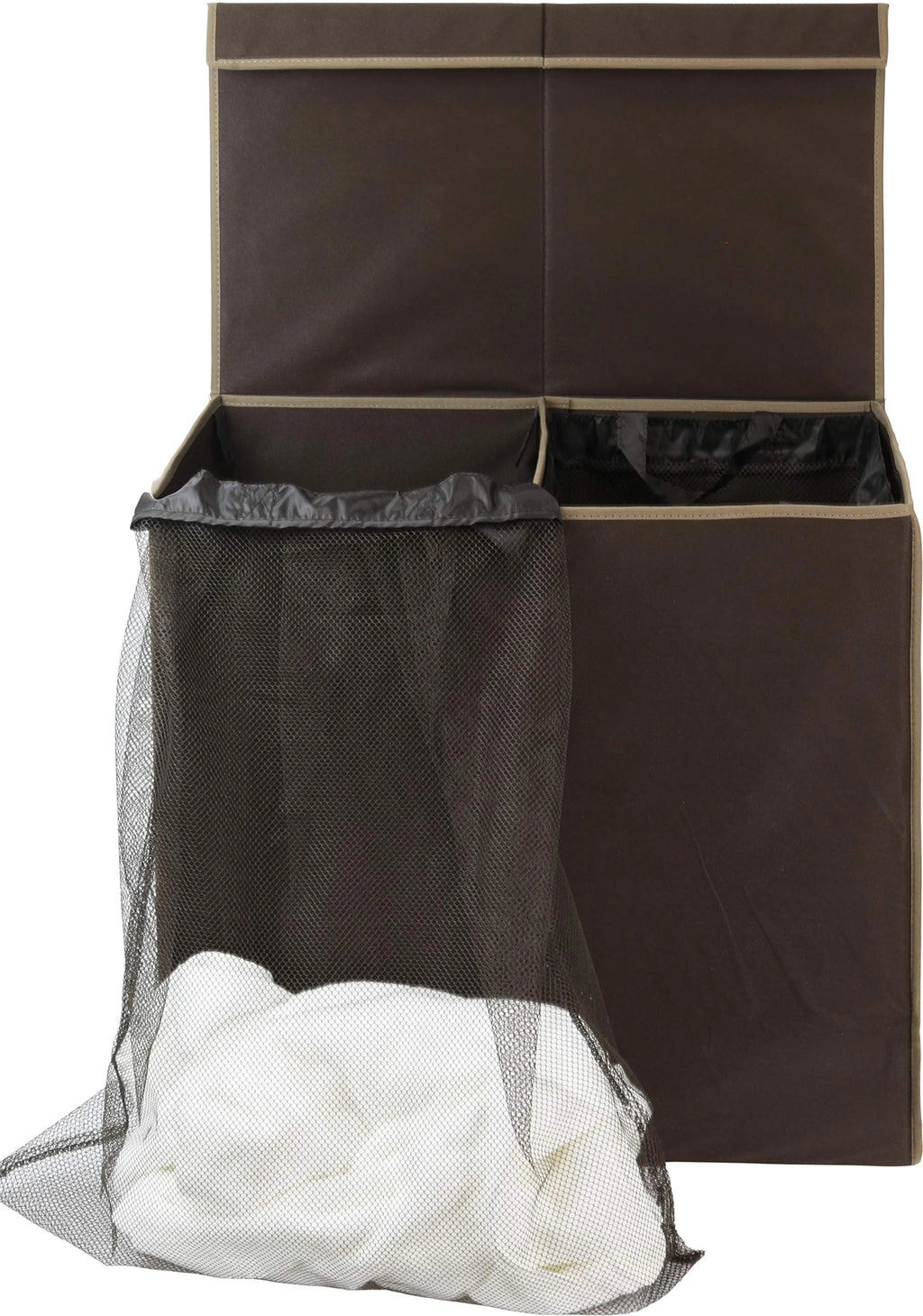 Brown Double Laundry Hamper with Lid and Removable Bags V983