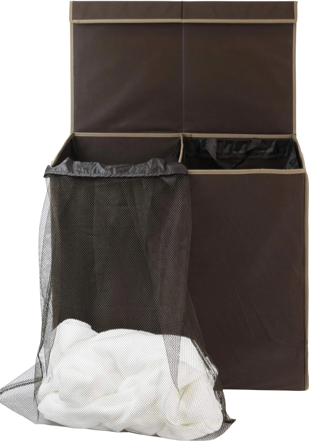 Brown Double Laundry Hamper with Lid and Removable Bags V983