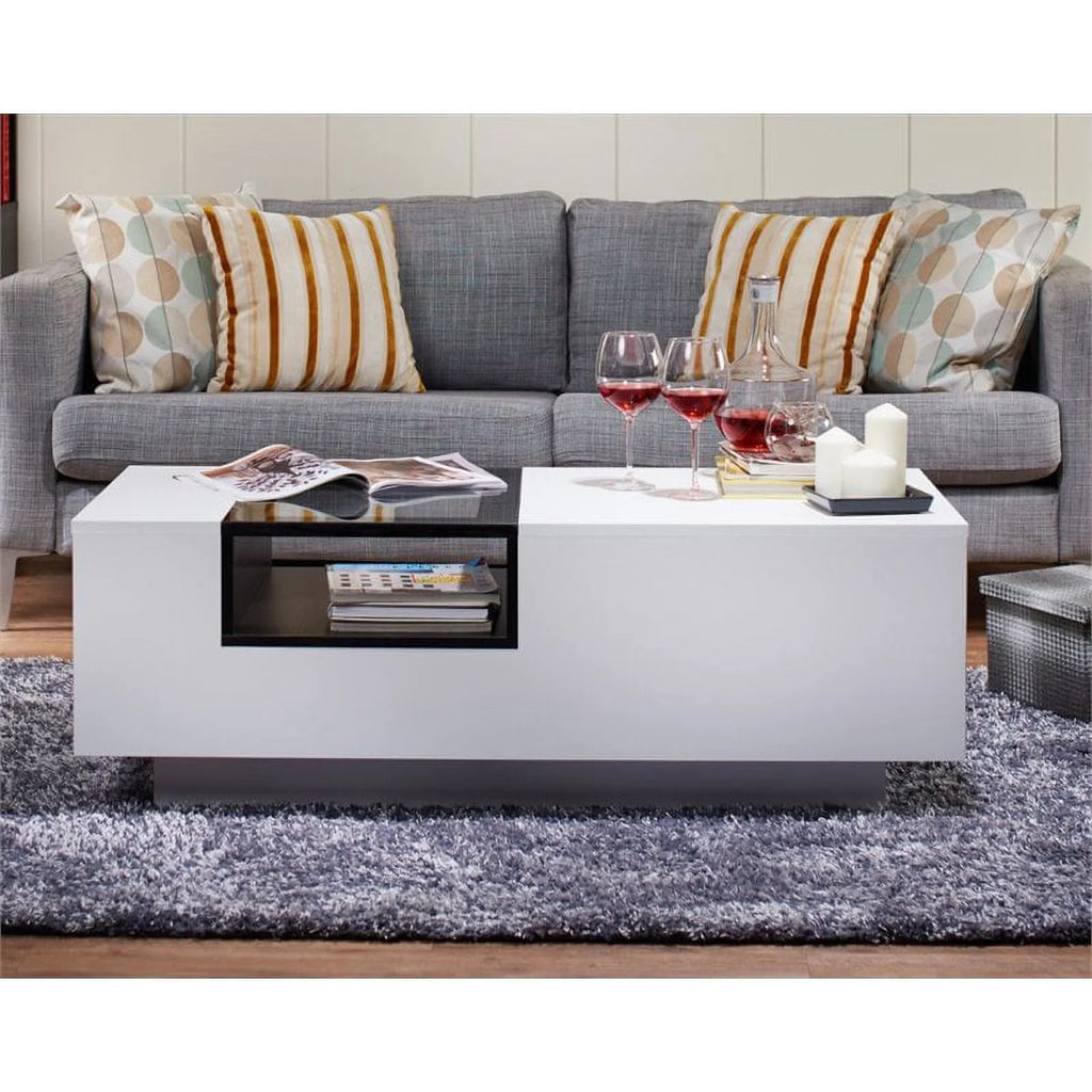 Modern Wood Storage Coffee Table in White and Black V4285