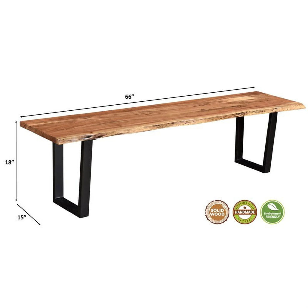 66" Live Edge Solid Wood Dining Bench Y6617